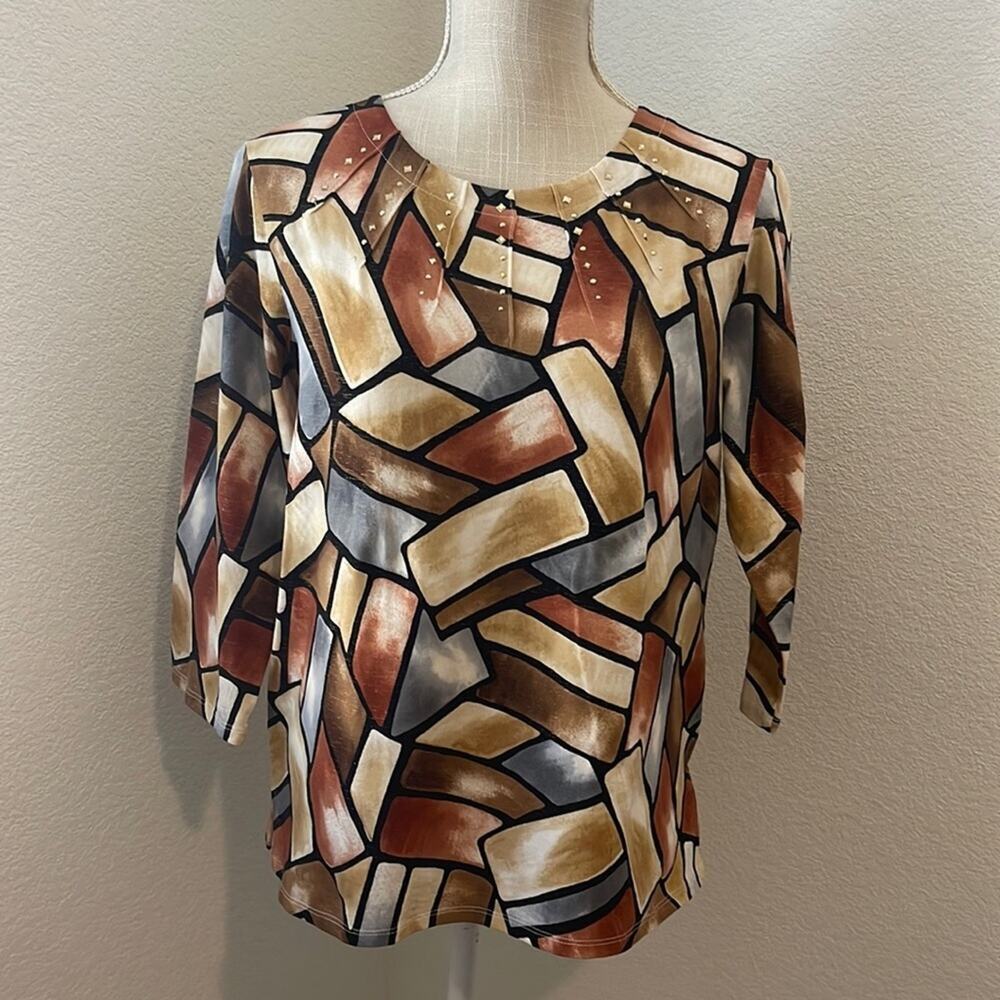 Alfred Dunner Women's Window Pane Abstract Blouse Shirt SMALL PETITE Workwear
